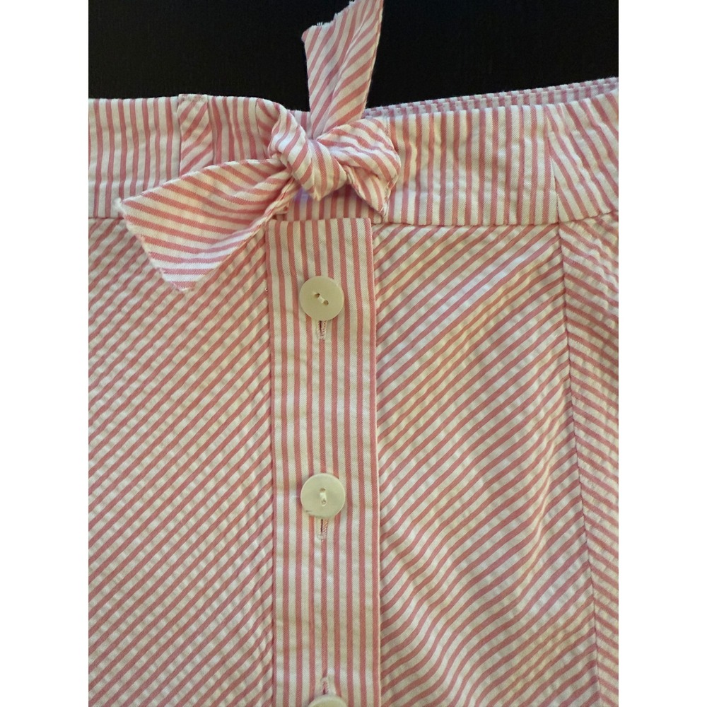 Vineyard Vines Seersucker Skirt Womens 6 Pink/ White Cotton Button-Up Mini - Picture 2 of 10